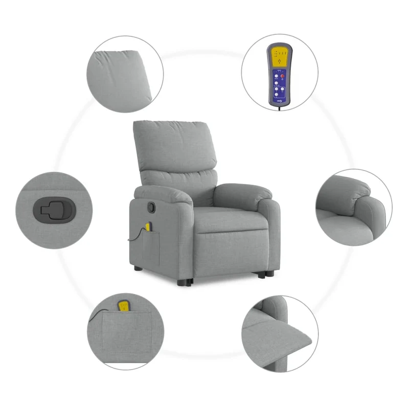 Fauteuil de relaxation TV fonction massage inclinable levage électrique en tissu gris clair tissu DEC026927