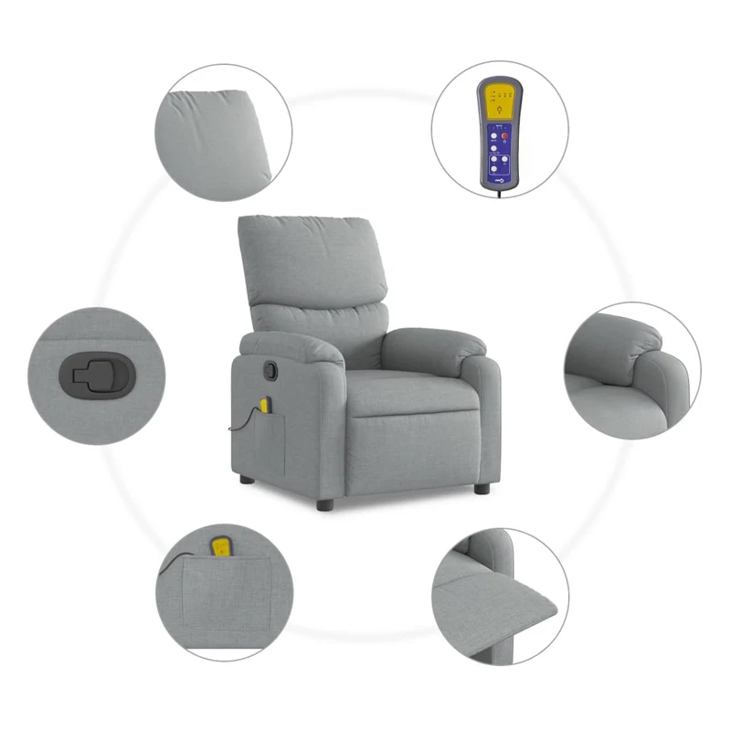 Fauteuil de relaxation TV fonction massage inclinable 6 points de massage en tissu gris clair DEC026913