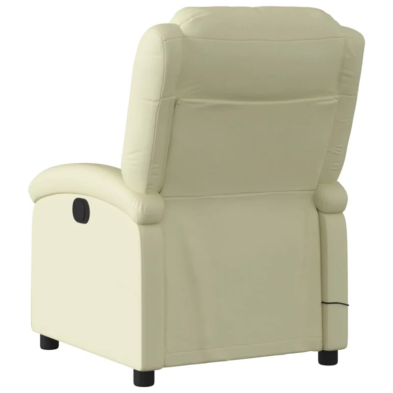 Fauteuil de relaxation TV fonction massage inclinable 6 points de massage en cuir véritable crème DEC026884