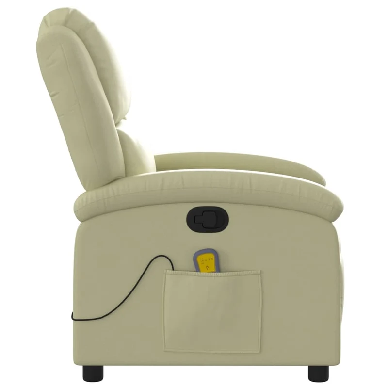 Fauteuil de relaxation TV fonction massage inclinable 6 points de massage en cuir véritable crème DEC026884