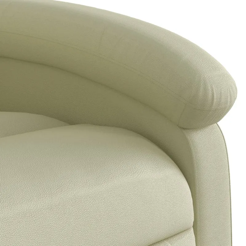 Fauteuil de relaxation TV fonction massage inclinable 6 points de massage en cuir véritable crème DEC026884
