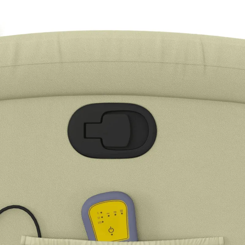 Fauteuil de relaxation TV fonction massage inclinable 6 points de massage en cuir véritable crème DEC026884
