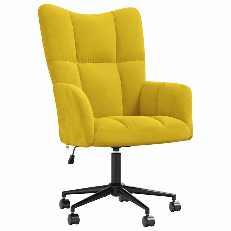 Fauteuil lounge chaise de canapé sur roulettes design moderne en velours jaune moutarde DEC026712