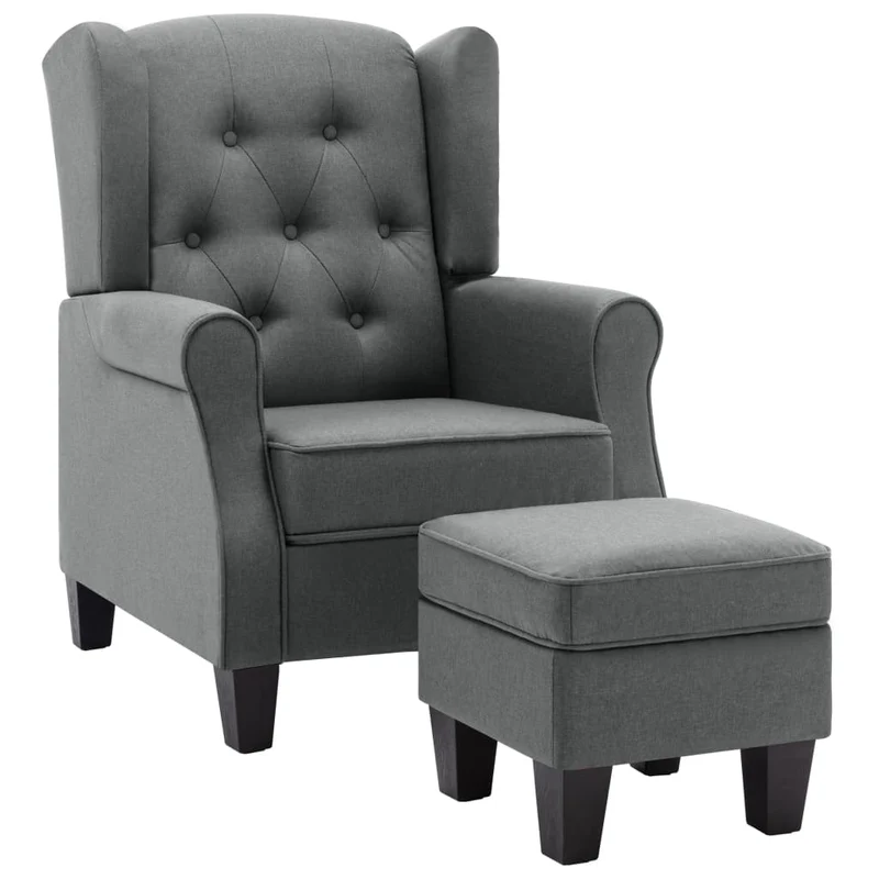 Fauteuil lounge design moderne confortable avec repose-pieds gris en tissu gris clair DEC026832