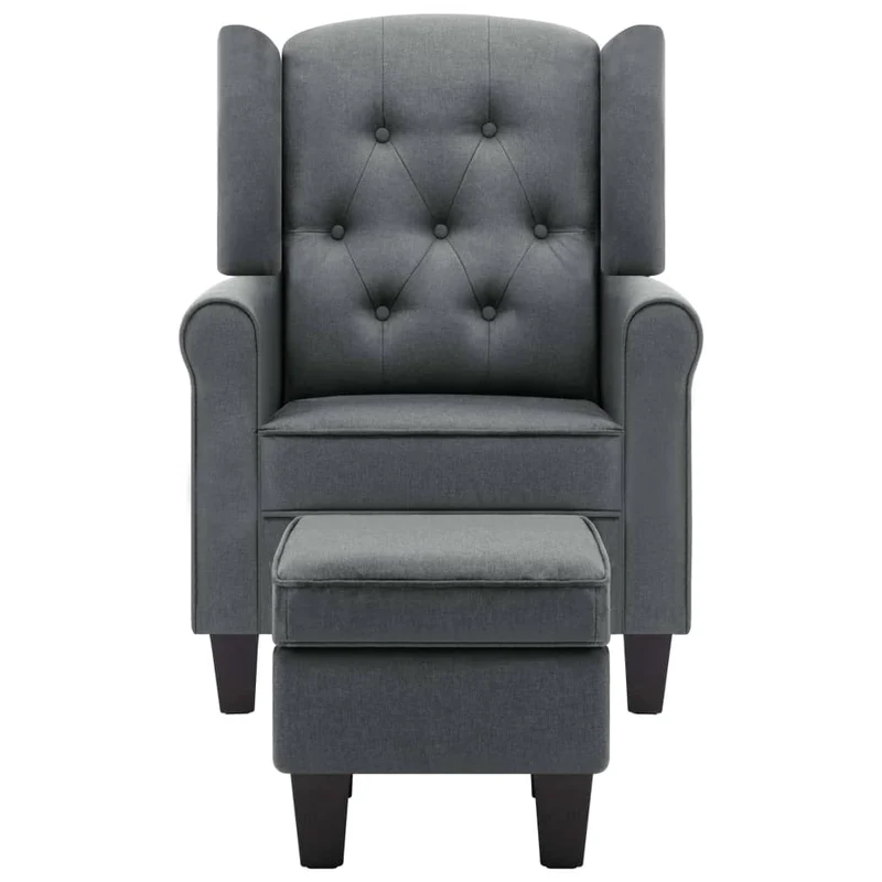 Fauteuil lounge design moderne confortable avec repose-pieds gris en tissu gris clair DEC026832