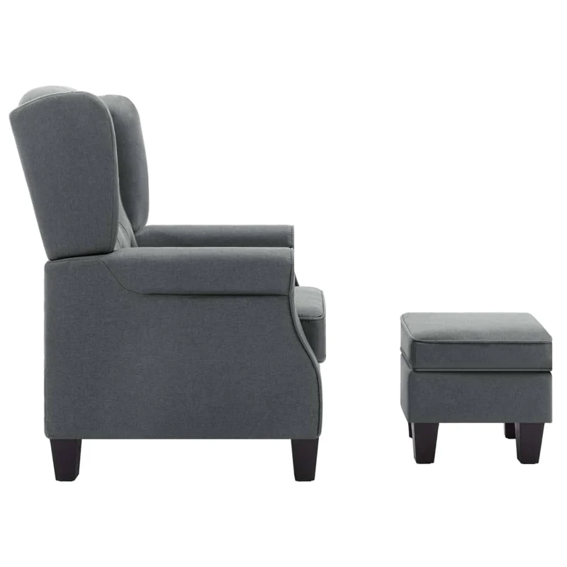 Fauteuil lounge design moderne confortable avec repose-pieds gris en tissu gris clair DEC026832