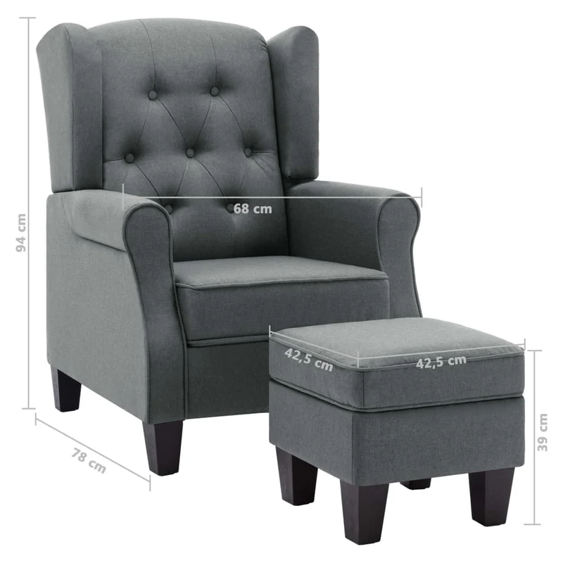 Fauteuil lounge design moderne confortable avec repose-pieds gris en tissu gris clair DEC026832