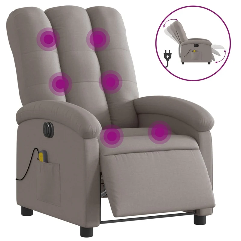 Fauteuil de relaxation TV fonction massage inclinable électrique 6 points de massage en tissu taupe DEC027271