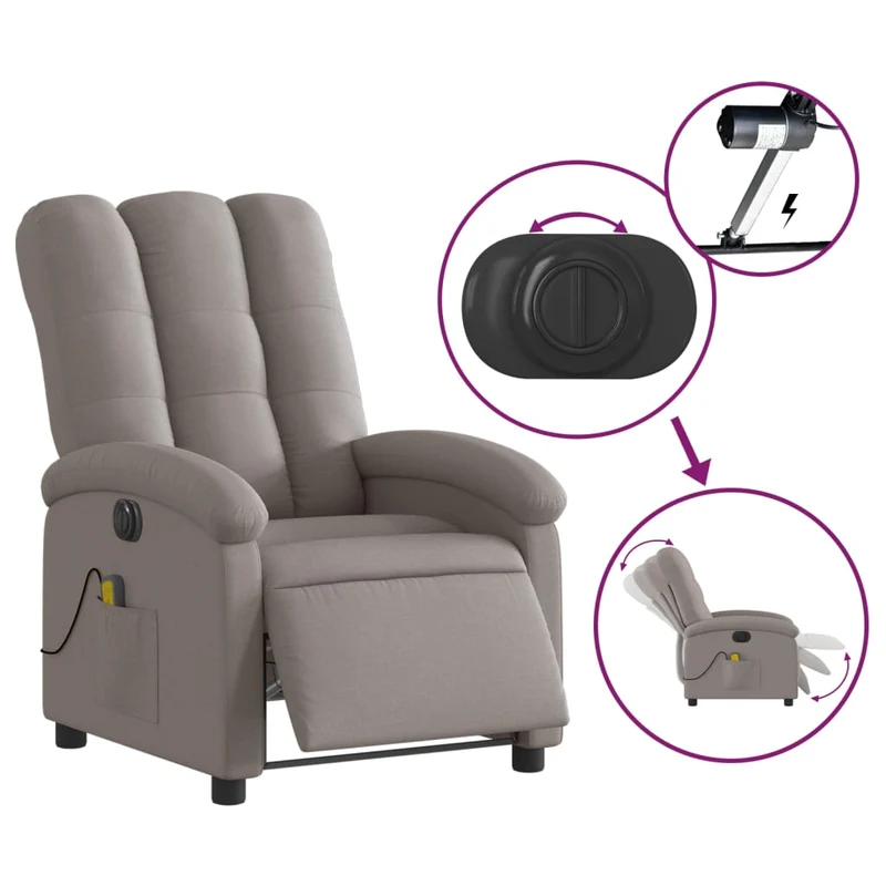Fauteuil de relaxation TV fonction massage inclinable électrique 6 points de massage en tissu taupe DEC027271