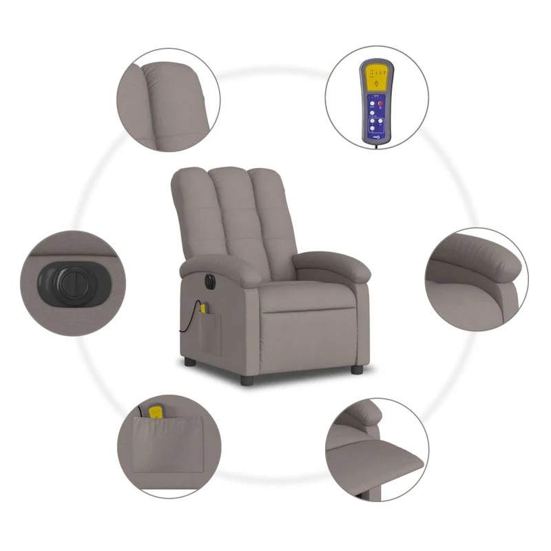 Fauteuil de relaxation TV fonction massage inclinable électrique 6 points de massage en tissu taupe DEC027271