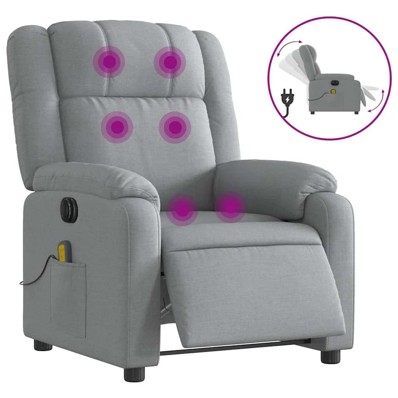 Fauteuil de relaxation TV fonction massage inclinable électrique 6 points de massage en tissu gris clair DEC027164