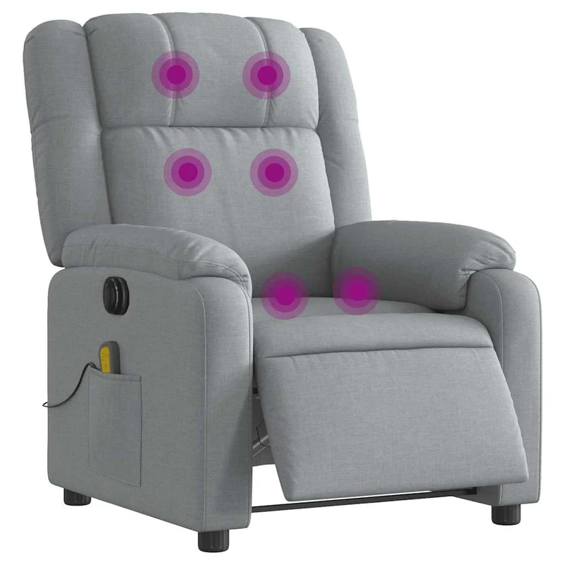 Fauteuil de relaxation TV fonction massage inclinable électrique 6 points de massage en tissu gris clair DEC027164