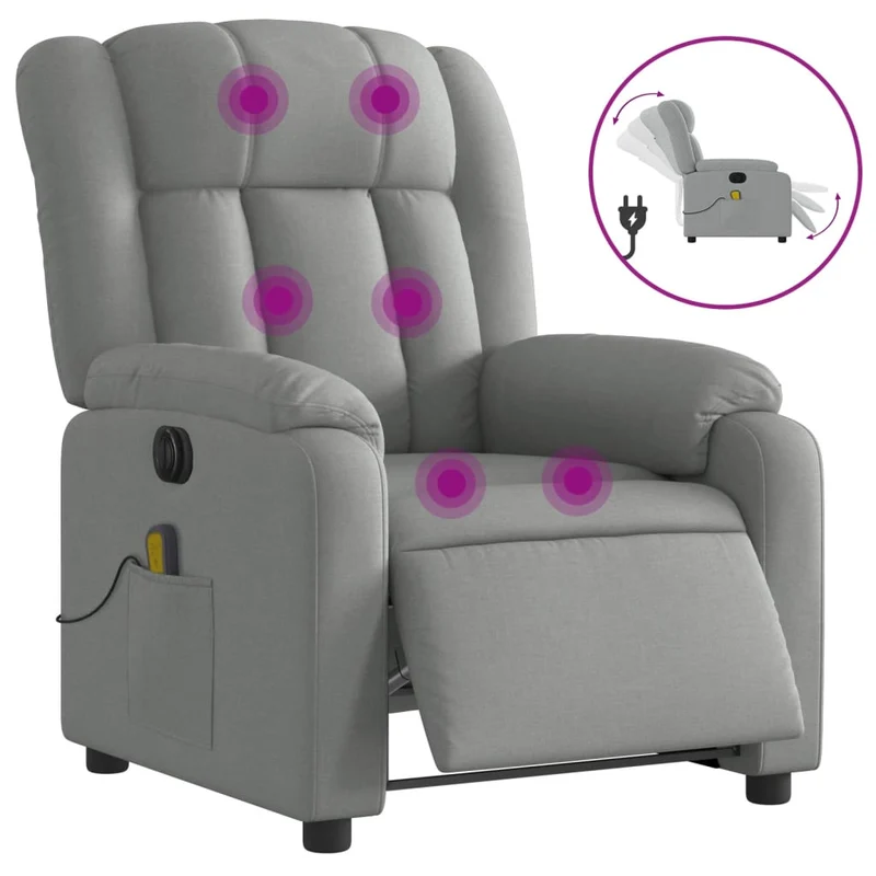Fauteuil de relaxation TV fonction massage inclinable électrique 6 points de massage en tissu gris clair DEC027160