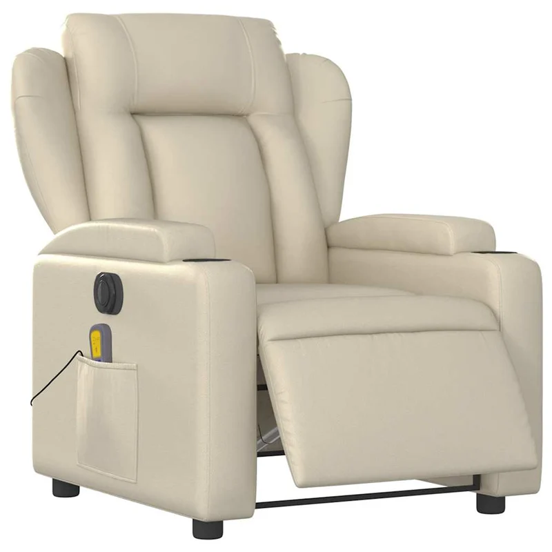 Fauteuil de relaxation TV fonction massage inclinable électrique 6 points de massage en PVC crème DEC027154
