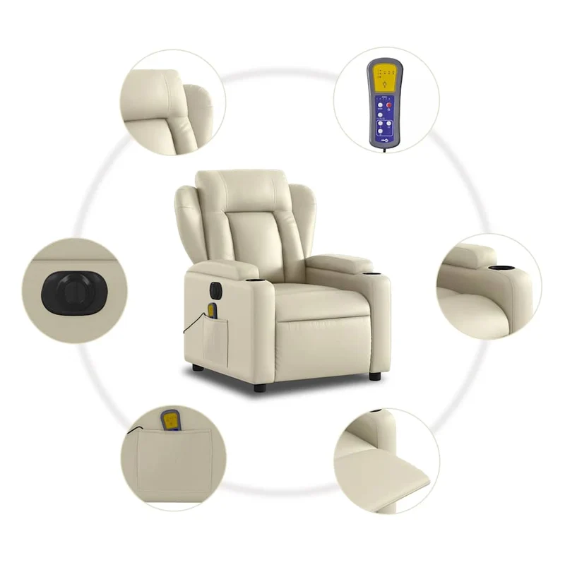 Fauteuil de relaxation TV fonction massage inclinable électrique 6 points de massage en PVC crème DEC027154