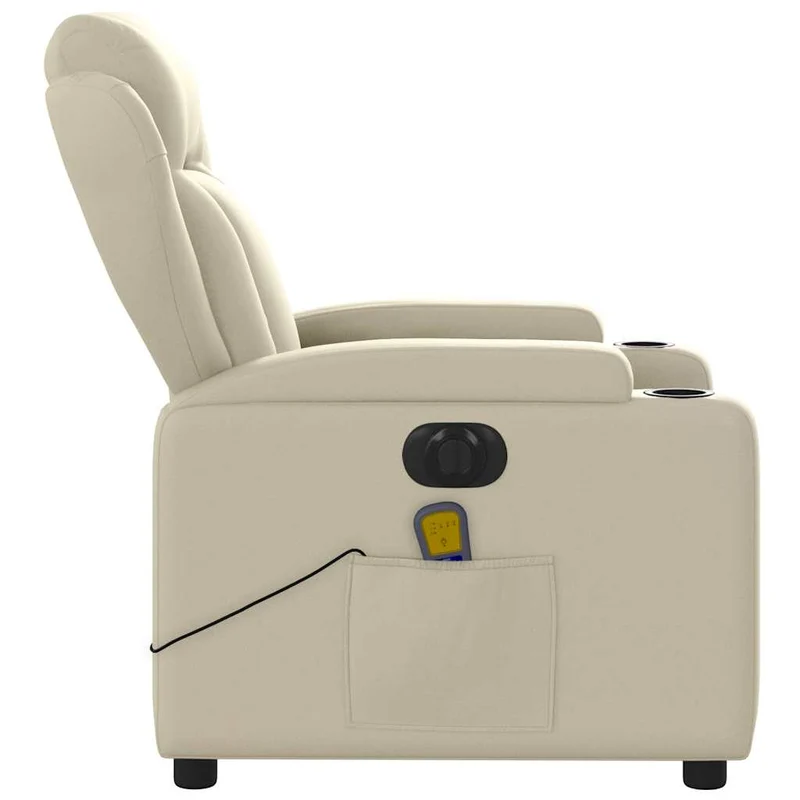 Fauteuil de relaxation TV fonction massage inclinable électrique 6 points de massage en PVC crème DEC027154