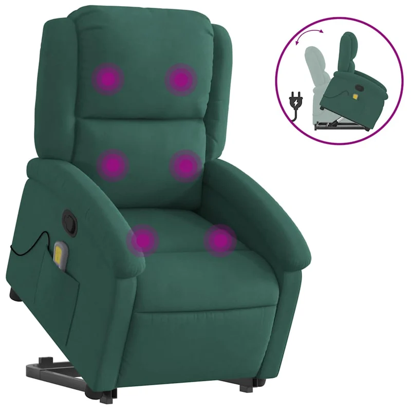 Fauteuil de relaxation TV fonction massage inclinable levage électrique en velours vert foncé DEC027131