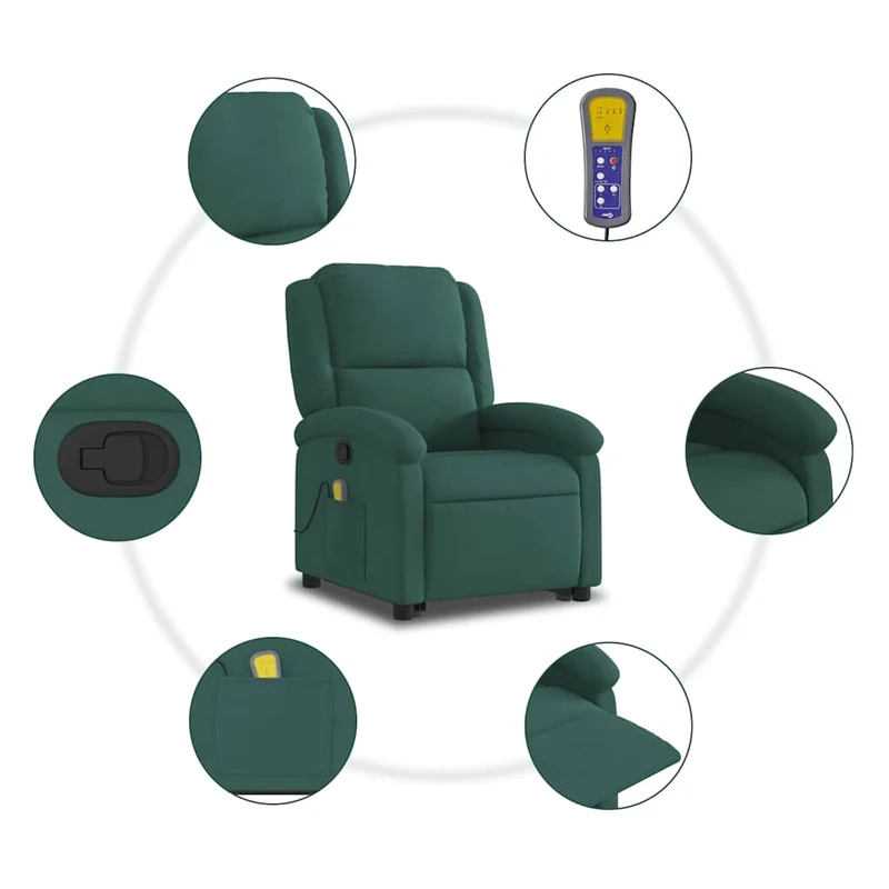 Fauteuil de relaxation TV fonction massage inclinable levage électrique en velours vert foncé DEC027131
