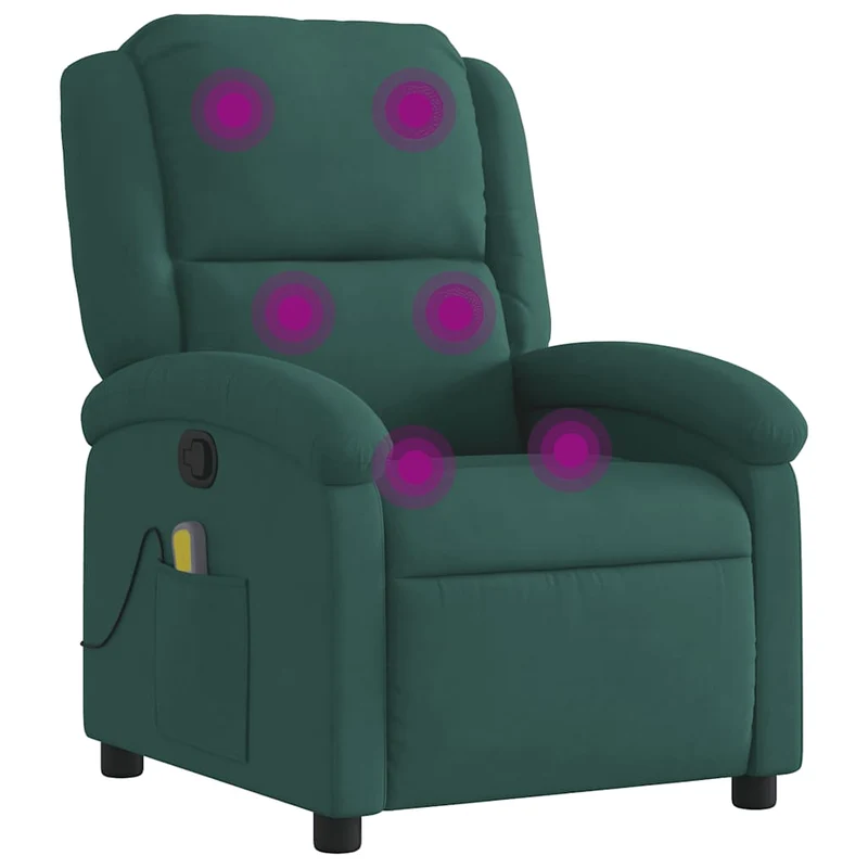 Fauteuil de relaxation TV fonction massage inclinable 6 points de massage en velours vert foncé DEC027130