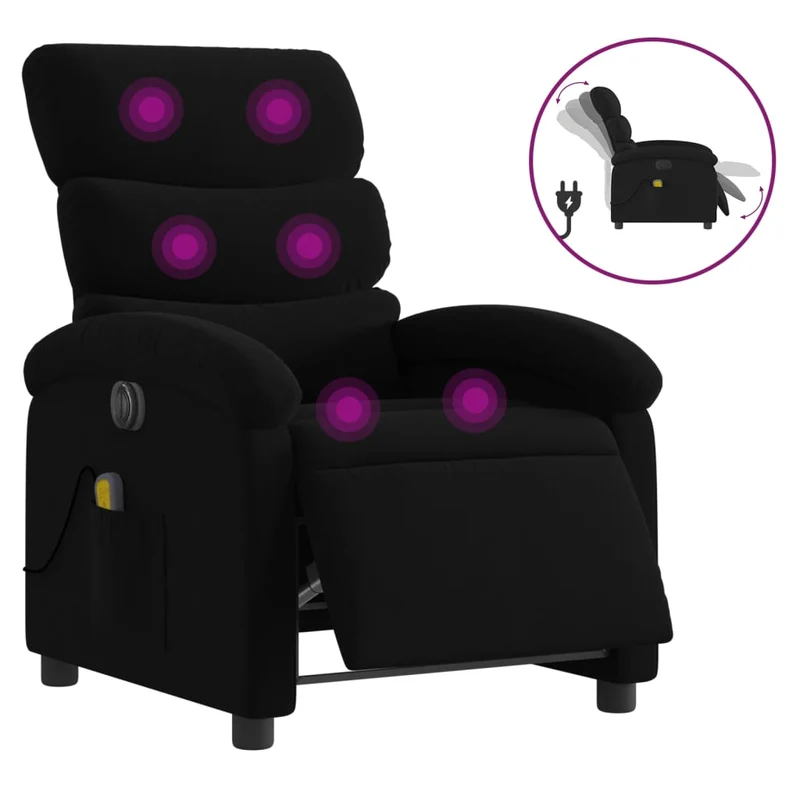 Fauteuil de relaxation TV fonction massage inclinable électrique 6 points de massage en tissu noir DEC027233