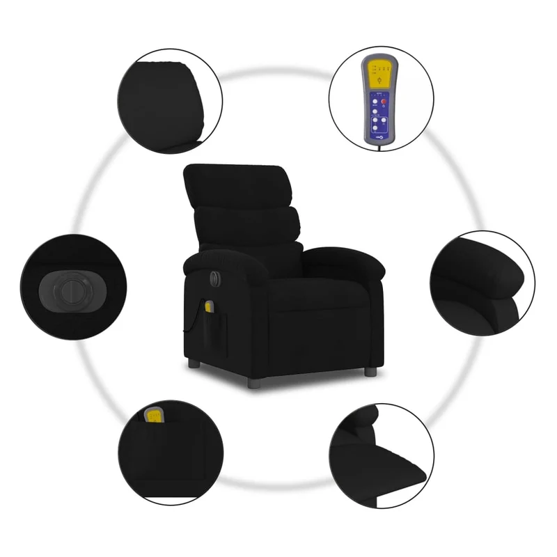 Fauteuil de relaxation TV fonction massage inclinable électrique 6 points de massage en tissu noir DEC027233