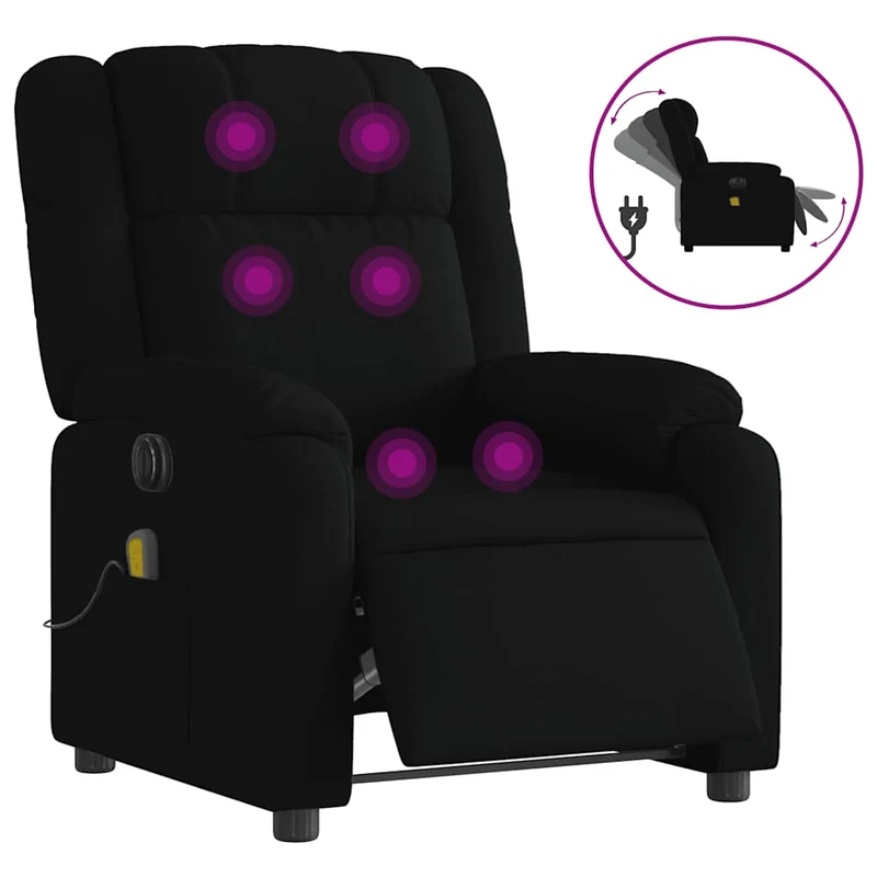 Fauteuil de relaxation TV fonction massage inclinable électrique 6 points de massage en tissu noir DEC027224