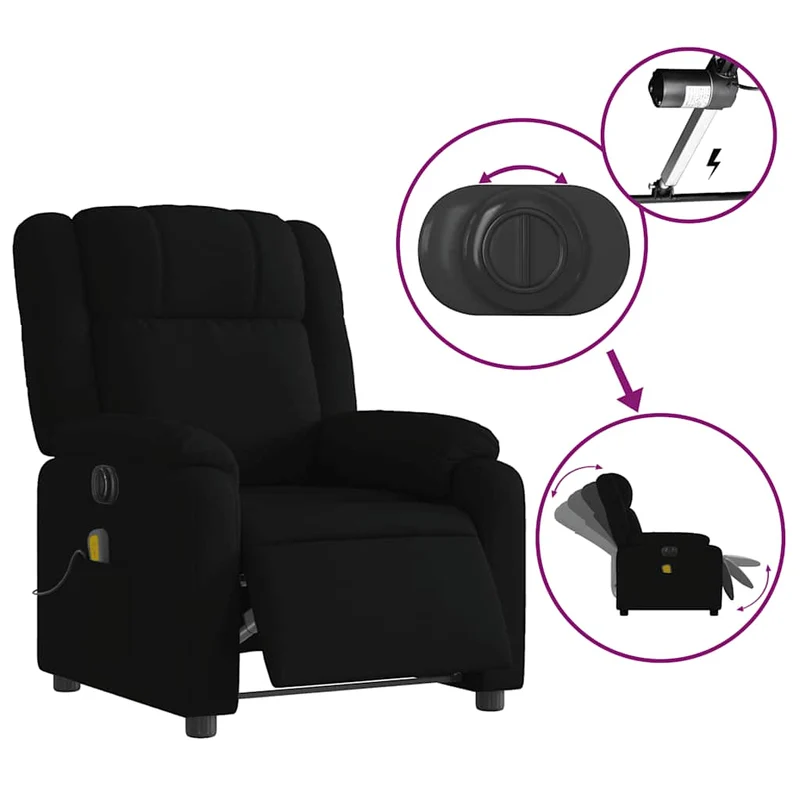 Fauteuil de relaxation TV fonction massage inclinable électrique 6 points de massage en tissu noir DEC027224