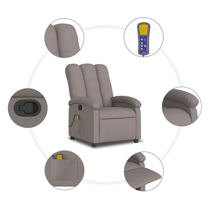 Fauteuil de relaxation TV fonction massage inclinable 6 points de massage en tissu taupe DEC027110
