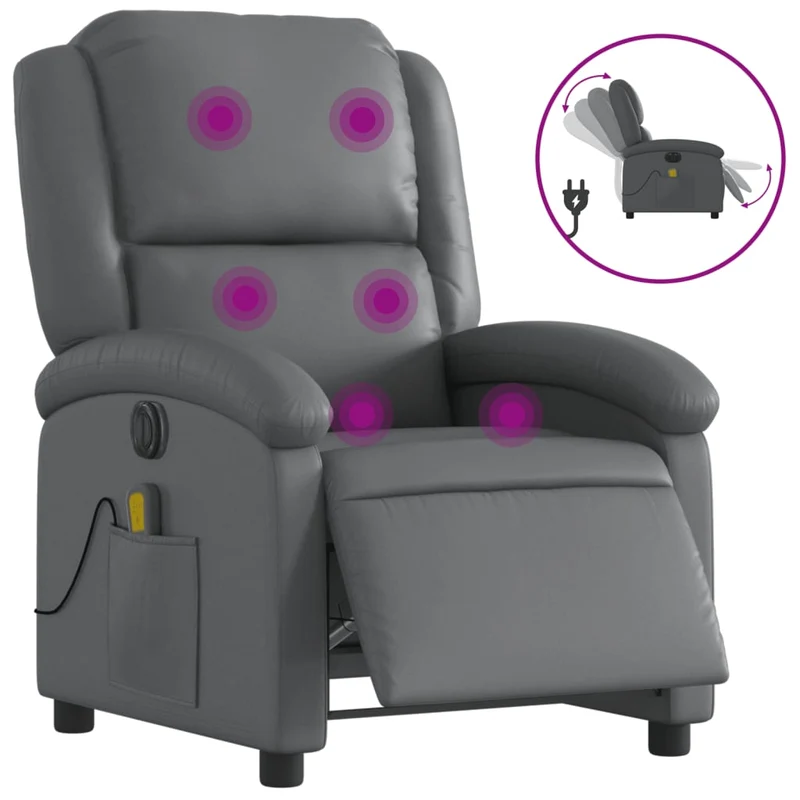 Fauteuil de relaxation TV fonction massage inclinable électrique 6 points de massage en PVC gris DEC027178