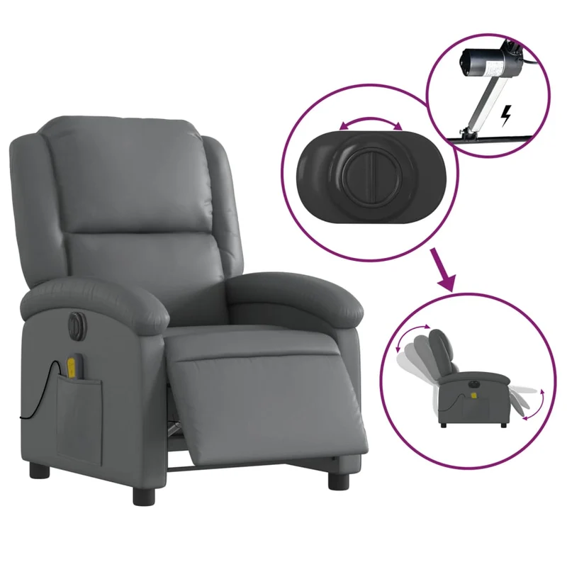 Fauteuil de relaxation TV fonction massage inclinable électrique 6 points de massage en PVC gris DEC027178