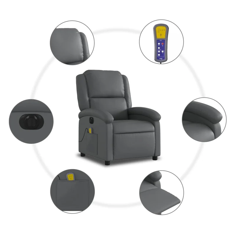 Fauteuil de relaxation TV fonction massage inclinable électrique 6 points de massage en PVC gris DEC027178