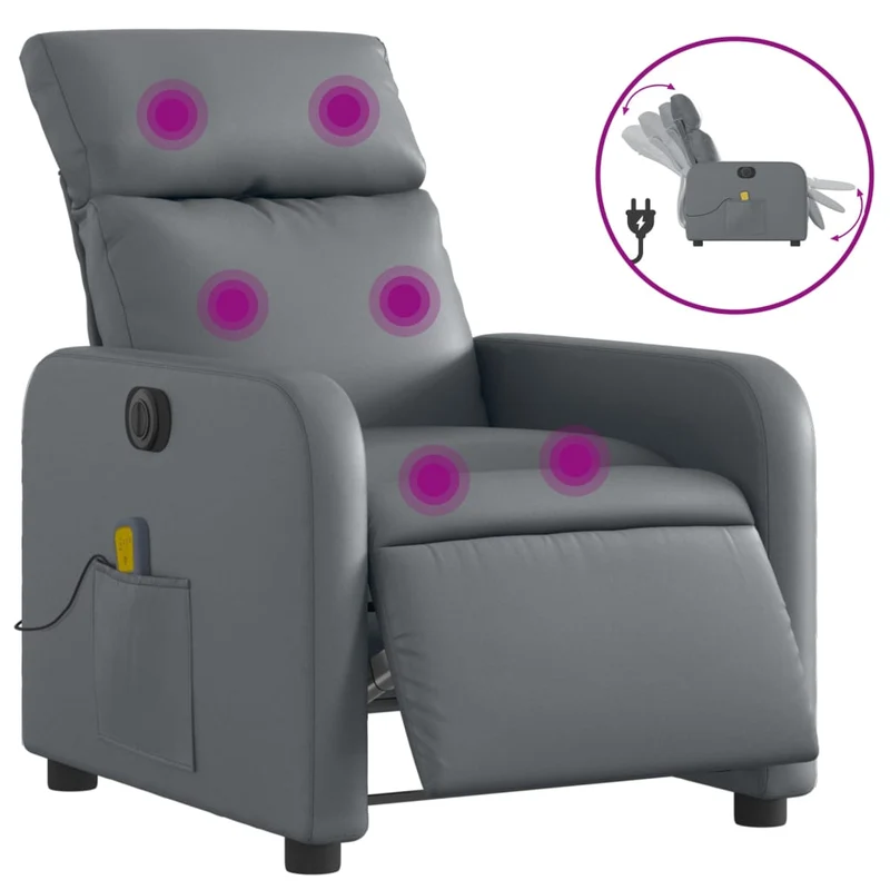 Fauteuil de relaxation TV fonction massage inclinable électrique 6 points de massage en PVC gris DEC027174