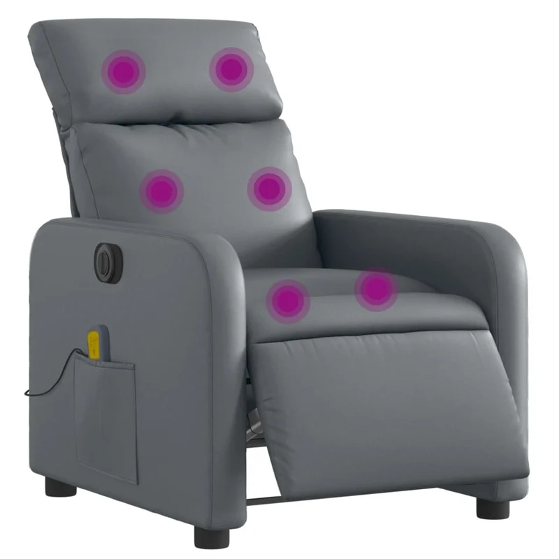 Fauteuil de relaxation TV fonction massage inclinable électrique 6 points de massage en PVC gris DEC027174
