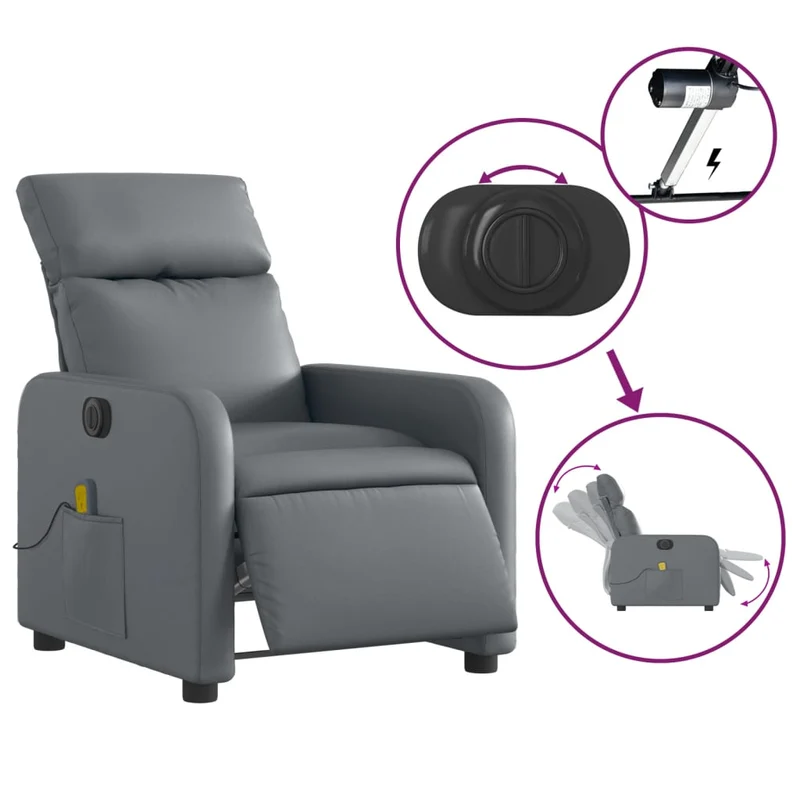 Fauteuil de relaxation TV fonction massage inclinable électrique 6 points de massage en PVC gris DEC027174