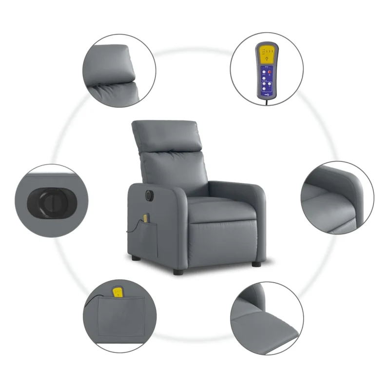 Fauteuil de relaxation TV fonction massage inclinable électrique 6 points de massage en PVC gris DEC027174