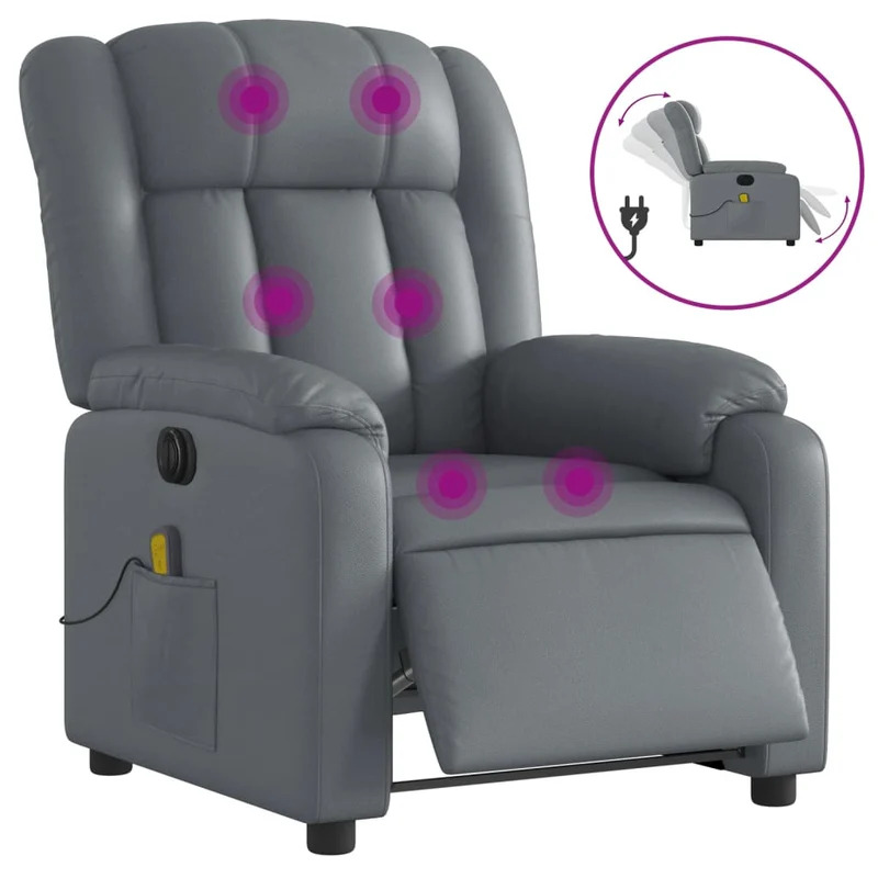 Fauteuil de relaxation TV fonction massage inclinable électrique 6 points de massage en PVC gris DEC027172