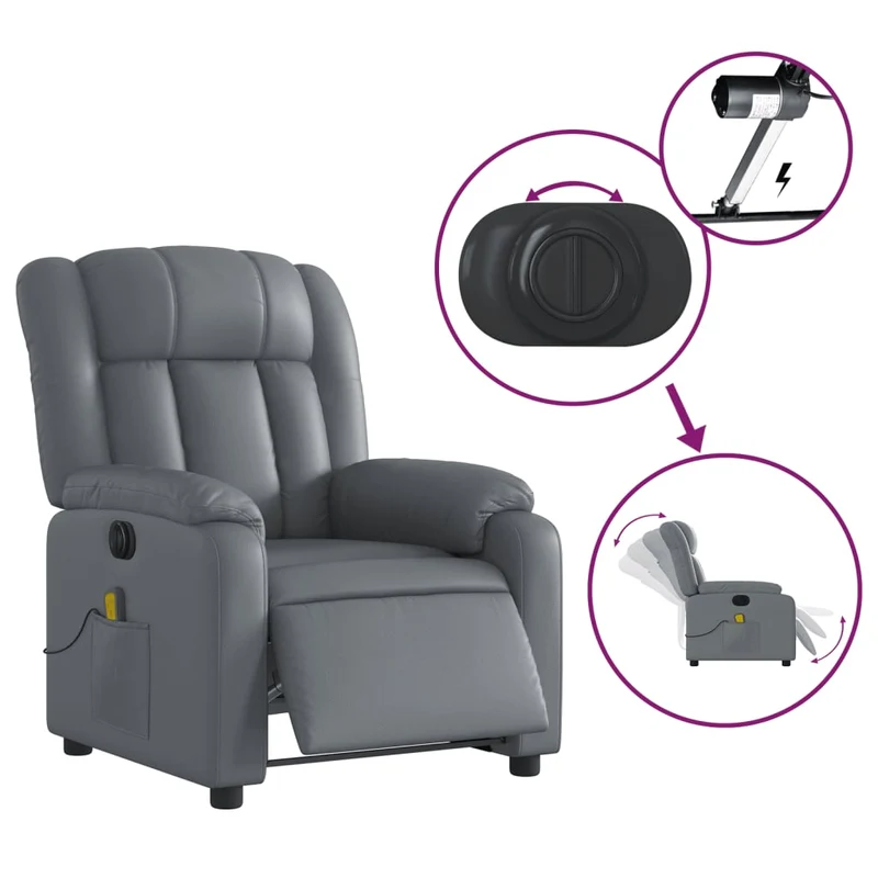 Fauteuil de relaxation TV fonction massage inclinable électrique 6 points de massage en PVC gris DEC027172