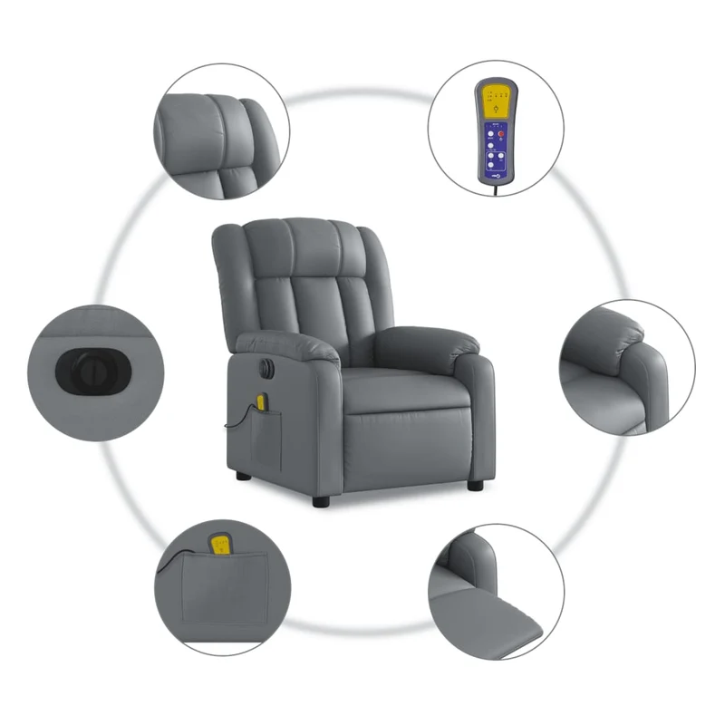 Fauteuil de relaxation TV fonction massage inclinable électrique 6 points de massage en PVC gris DEC027172