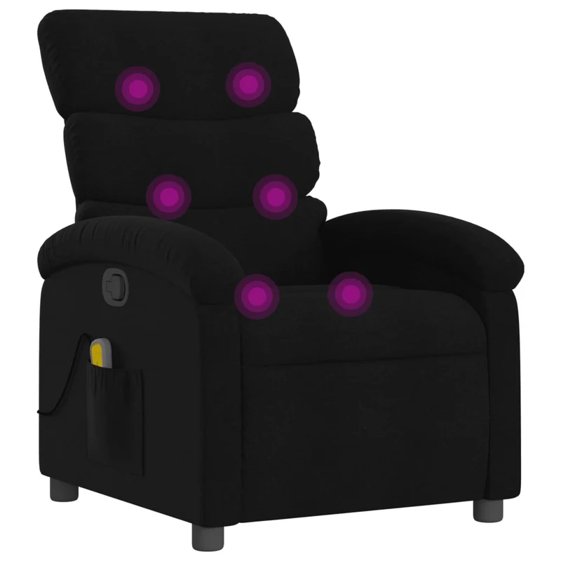 Fauteuil de relaxation TV fonction massage inclinable 6 points de massage en tissu noir DEC027066