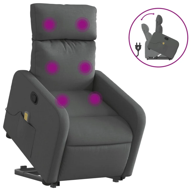 Fauteuil de relaxation TV fonction massage inclinable levage électrique en tissu gris foncé DEC026964