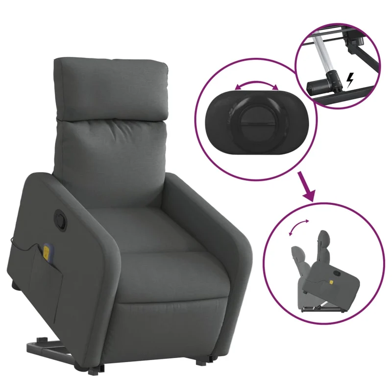 Fauteuil de relaxation TV fonction massage inclinable levage électrique en tissu gris foncé DEC026964