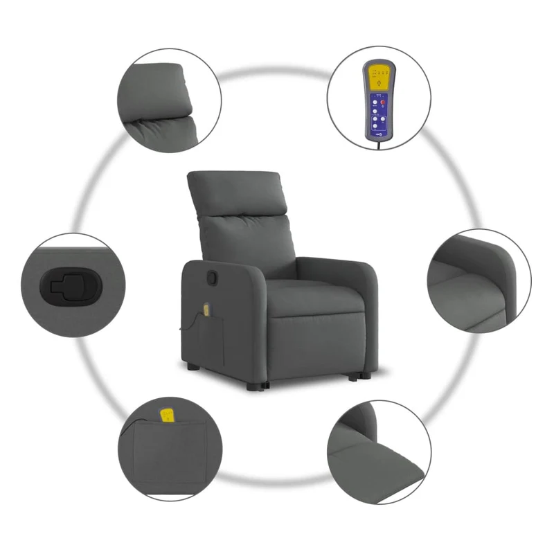 Fauteuil de relaxation TV fonction massage inclinable levage électrique en tissu gris foncé DEC026964