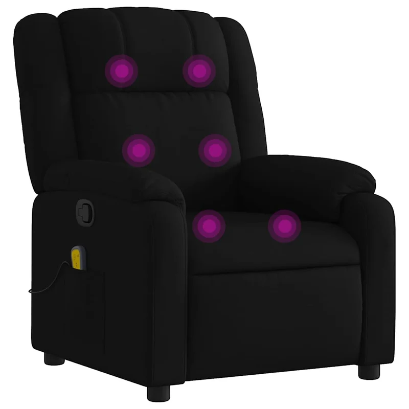 Fauteuil de relaxation TV fonction massage inclinable 6 points de massage en tissu noir DEC027062