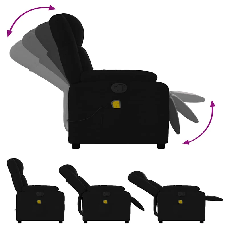 Fauteuil de relaxation TV fonction massage inclinable 6 points de massage en tissu noir DEC027062