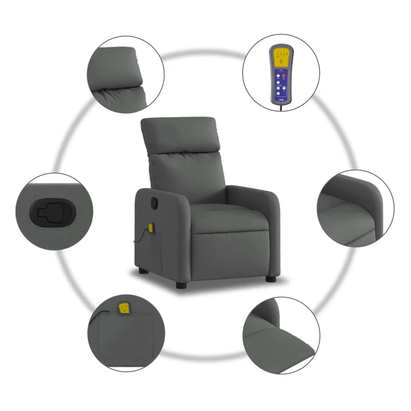 Fauteuil de relaxation TV fonction massage inclinable 6 points de massage en tissu gris foncé DEC026954