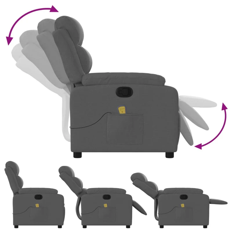 Fauteuil de relaxation TV fonction massage inclinable 6 points de massage en tissu gris foncé DEC026957
