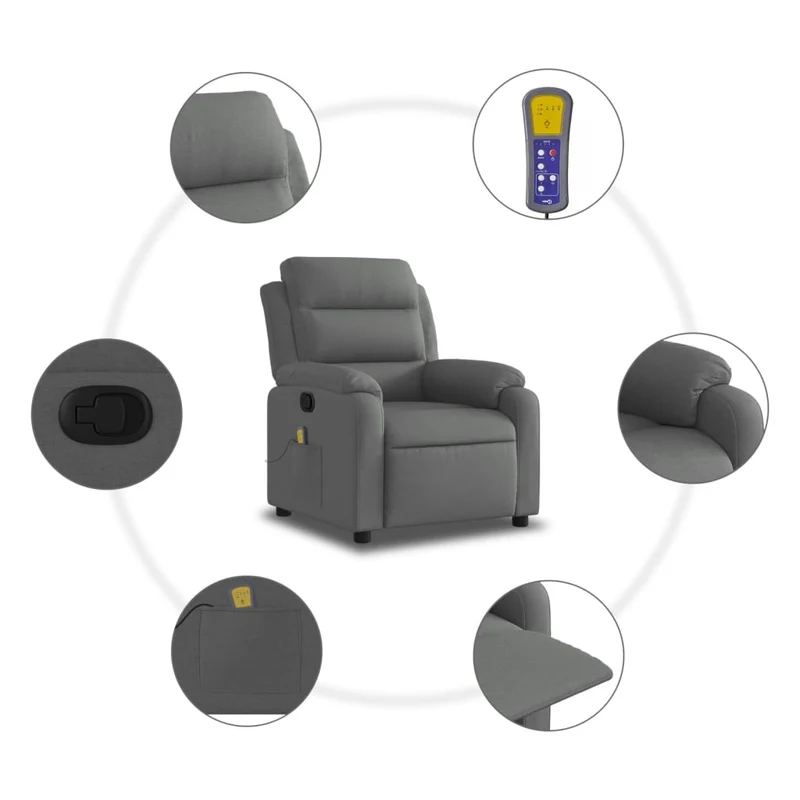 Fauteuil de relaxation TV fonction massage inclinable 6 points de massage en tissu gris foncé DEC026957