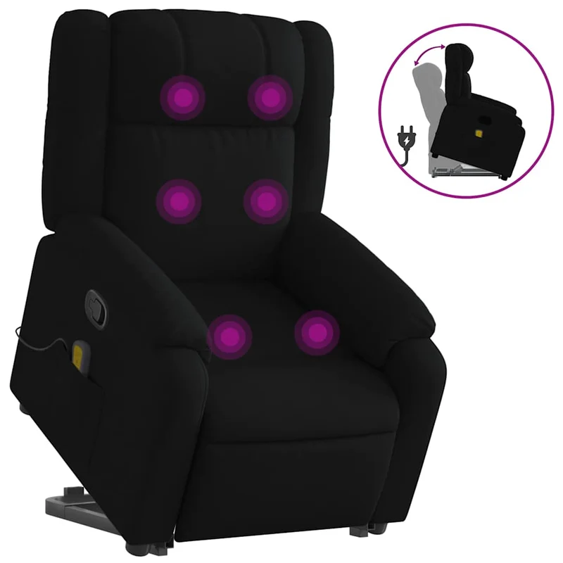 Fauteuil de relaxation TV fonction massage inclinable levage électrique en tissu noir DEC027052