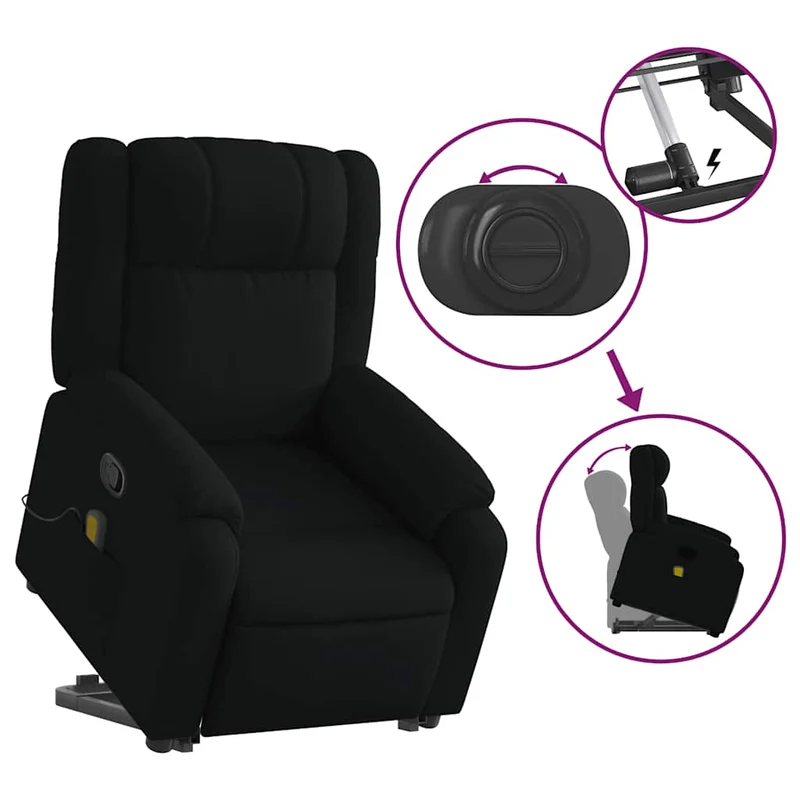 Fauteuil de relaxation TV fonction massage inclinable levage électrique en tissu noir DEC027052