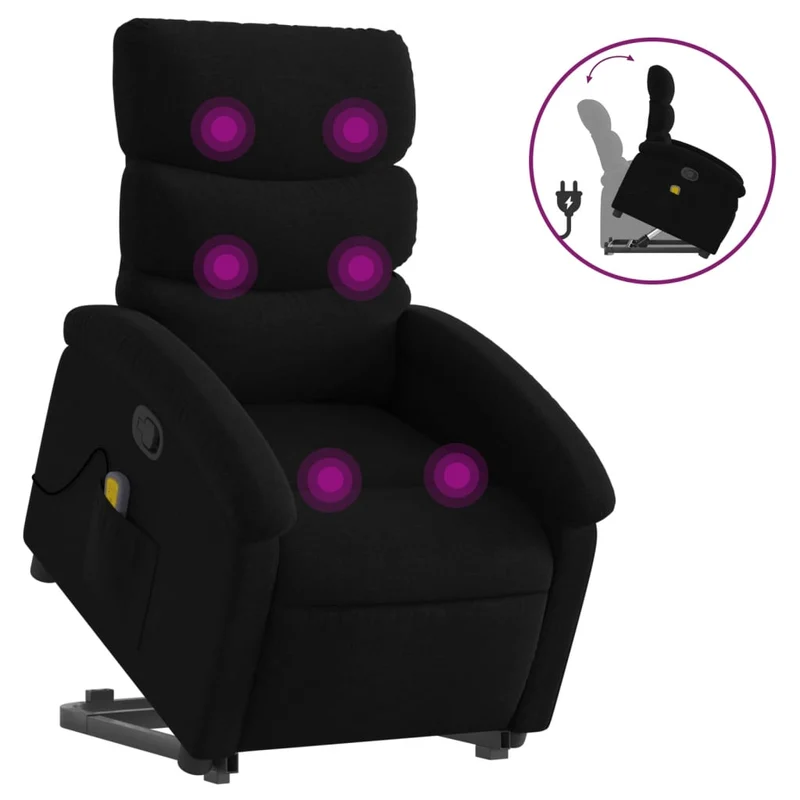 Fauteuil de relaxation TV fonction massage inclinable levage électrique en tissu noir tissu DEC027053